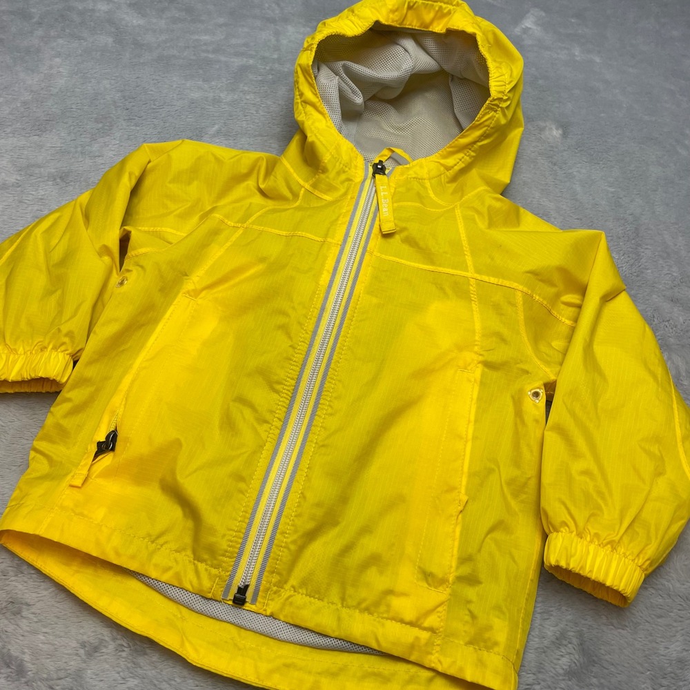 LL Bean Kids Hooded Rain Jacket Size 2T Yellow Ripstop Windbreaker Full Zip